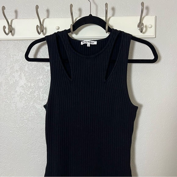 Reformation Michael Cotton Cut Out Ribbed Sweater Midi Dress in Black - Picture 5 of 9